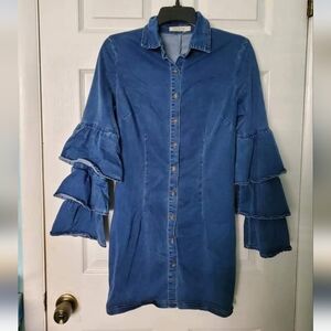 MEBON TRENDY MINI DENIM DRESS BUTTON-DOWN SHIRT STYLE / SIZE MEDIUM  NL